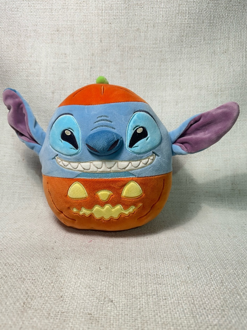 Disney Stitch Halloween Pumpkin Jack O Lantern Plush Stuffed Animal Orange Blue